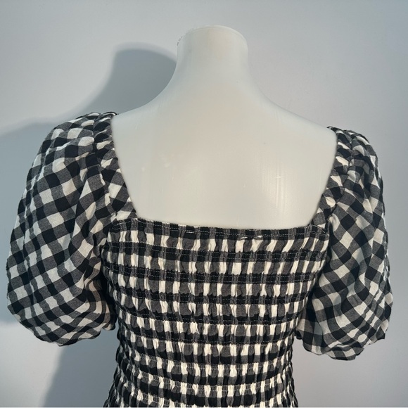 Endless Rose XS Black White Gingham Smocked Puff Sleeve Mini Dress Cotton Boho! - Picture 6 of 9